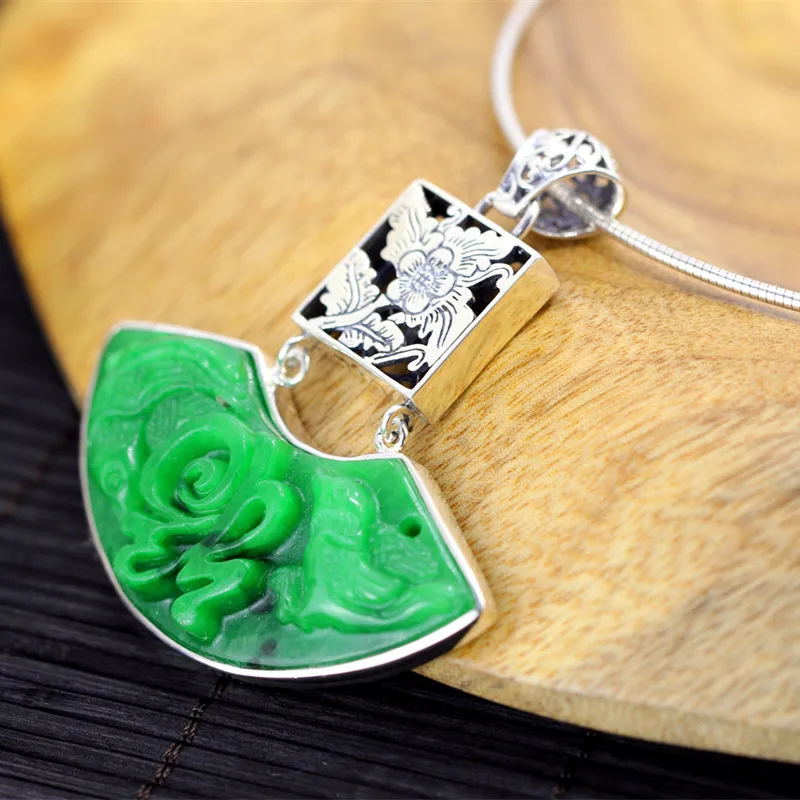 Изысканное зеленое Нефритовое ожерелье для женщин 100% Стерлинговое Серебро 925