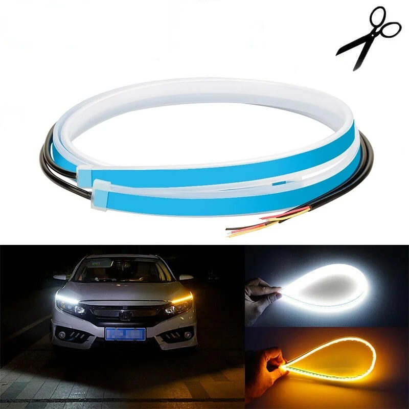 

2pcs Waterproof Flexible Universal Car LED DRL Daytime Running Light Flow Runs Headlight LED Strip Brake Turn Signal Light