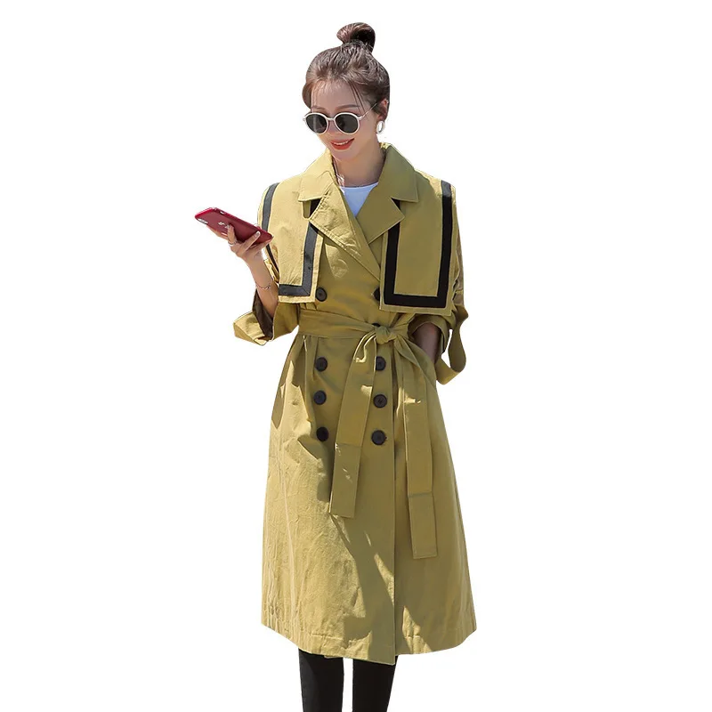 

Spring autumn trenchcoat women clothes 2020 shawl patchwork trench coat female luxury long coat England elegant button overcoats