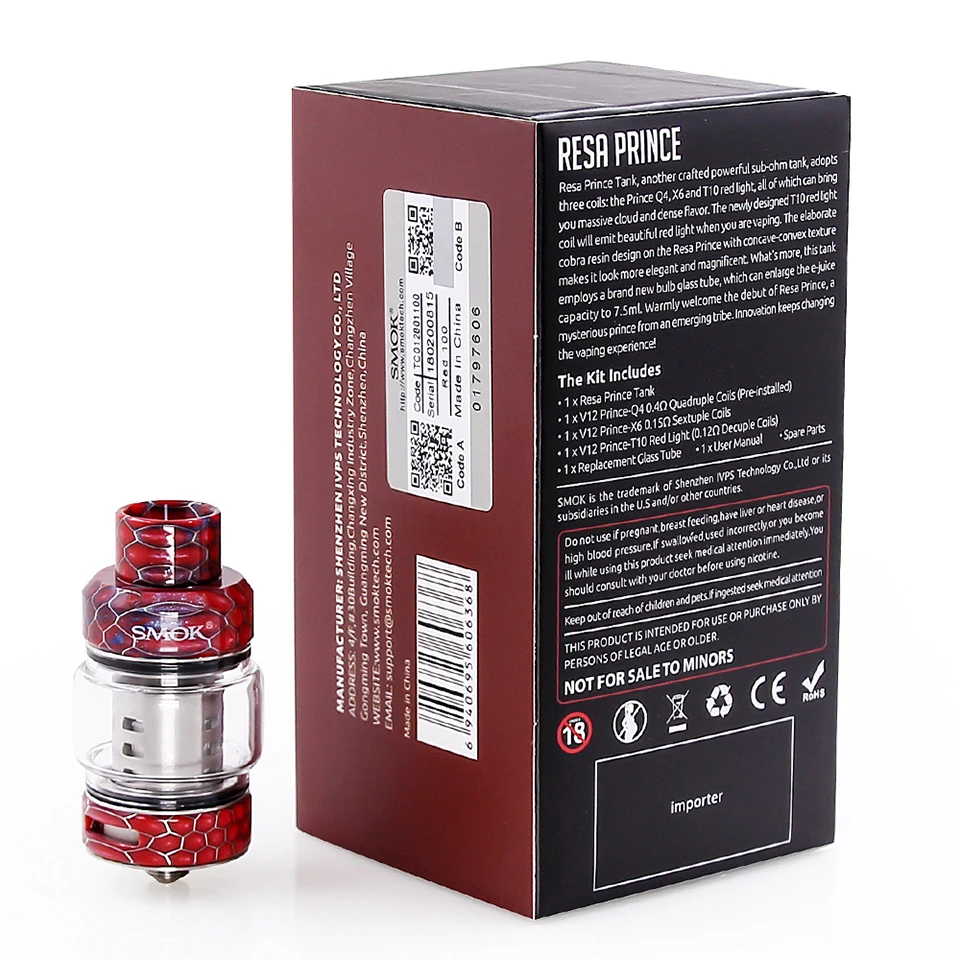 SMOK Resa Prince Tank 7,5 мл электронная сигарета испаритель распылитель с V12 принц ядро сопротивление катушки VS TFV16