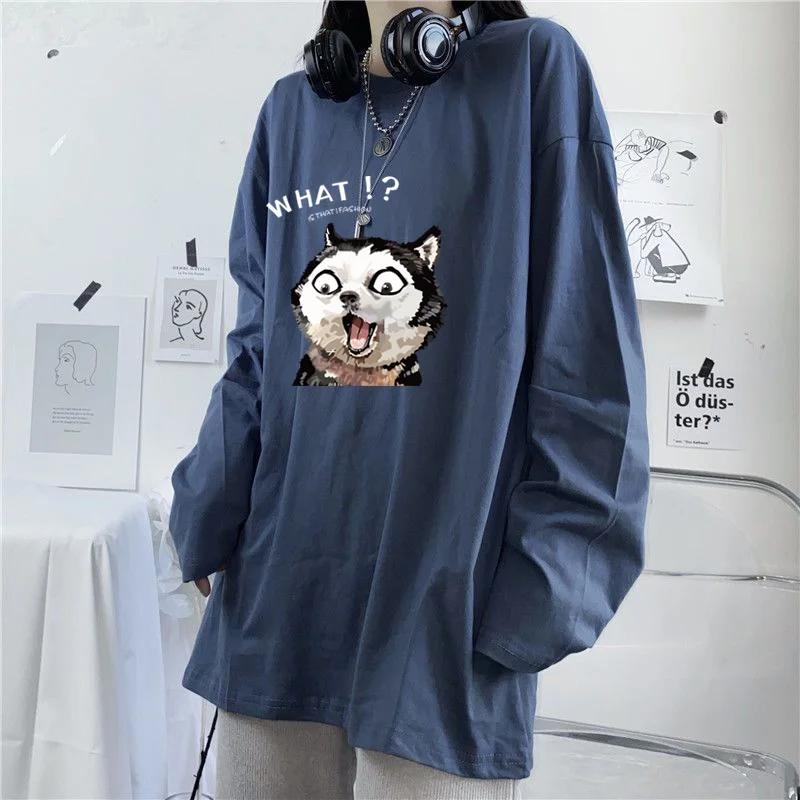 

Women Long Sleeve T-shirt Oversized Casual Dog pattern Female Tops O-Neck Loose Tees Women 2021 New Fashion T-shirts S-XXL