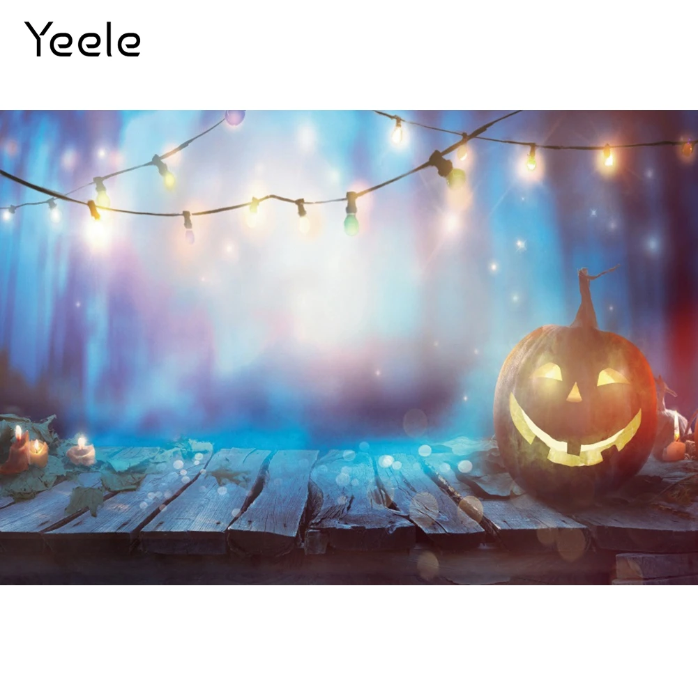 

Yeele Halloween Photocall Backdrop Glitter Dot Pumpkin Light Wood Baby Portrait Photography Photographic Background Photo Studio