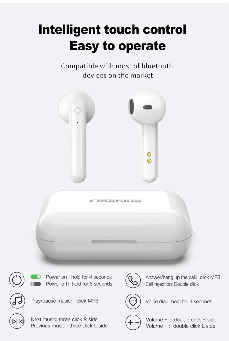 Fineblue TWS V5.0 Bluetooth наушники J10 мини Твин стерео микрофон истинные беспроводные наушники Смарт телефонная гарнитура Спортивная музыка или говорящая