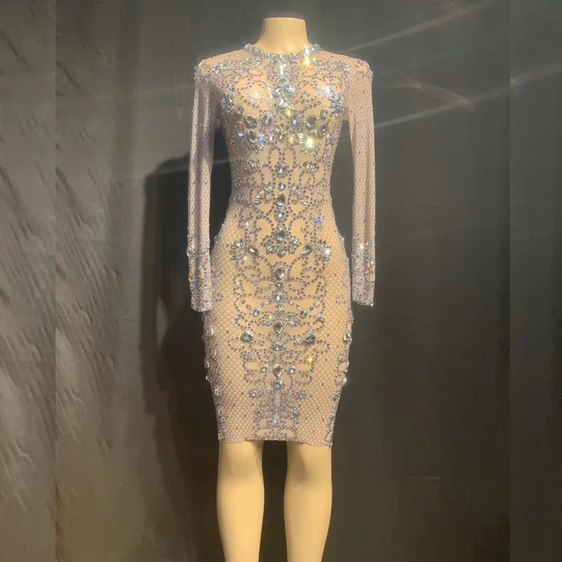 Роскошное прозрачное вечернее платье с кристаллами женское сексуальное для