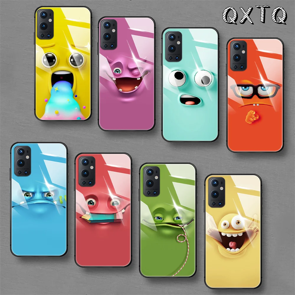 

Cute Smiley Face Cartoon Tempered Glass Smart Phone Case For Oneplus Oppo Realme 5 6 7 8 9 T Find x3 Pro Nord Gt Cover Cell 3D