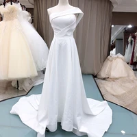 off shoulder satin minimalist wedding dress plain zipper vintage plus size free shipping 2021 bridal gowns custom made 8017