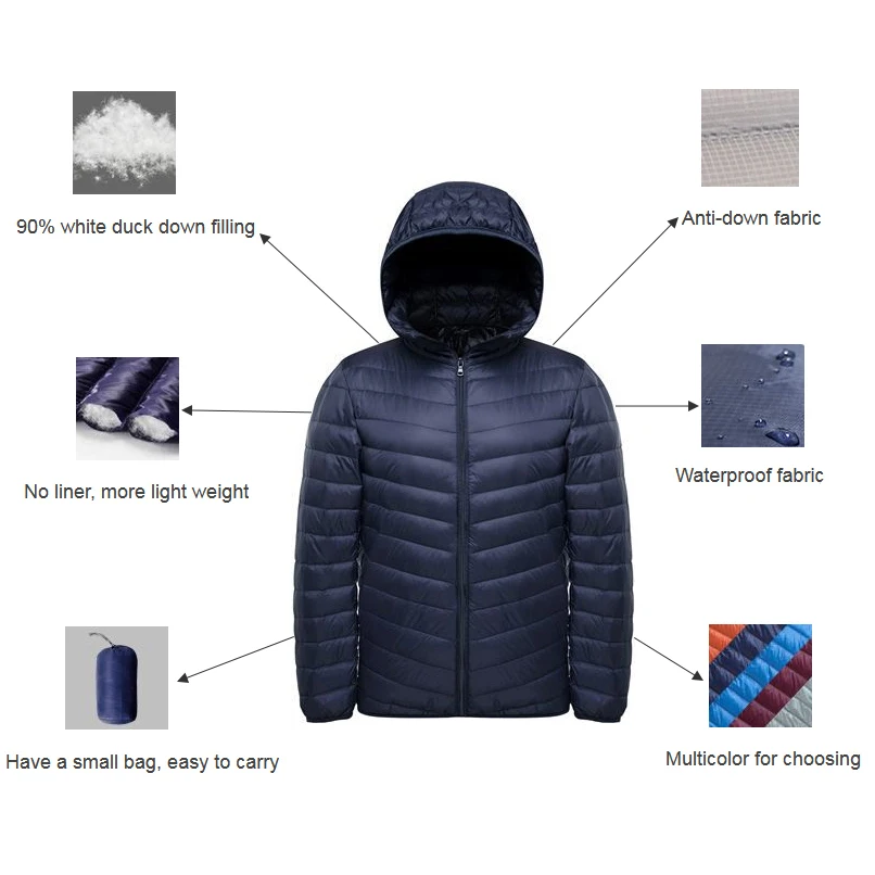 Plus Size 11XL 10XL 9XL Down Coat Male Large Size 90% Ultra Light Down Jacket Men Lightweigh Warm Coat Hooded Feather Parka
