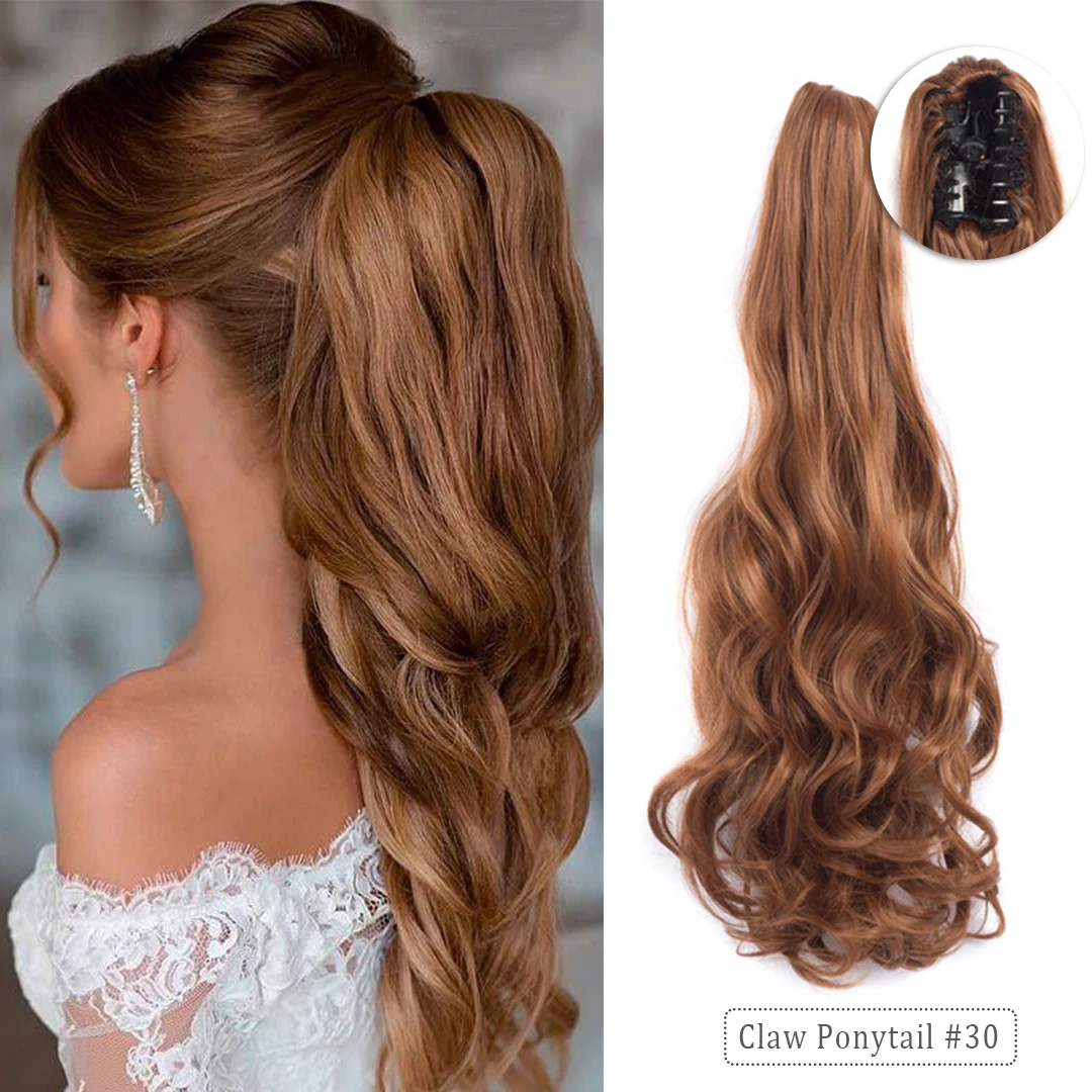 

Ponytail Extensions Claw Clip Drawstring False Pigtail 22 Inch Synthetic Curly Wavy False Tail Hairpiece Pony Attached For Women