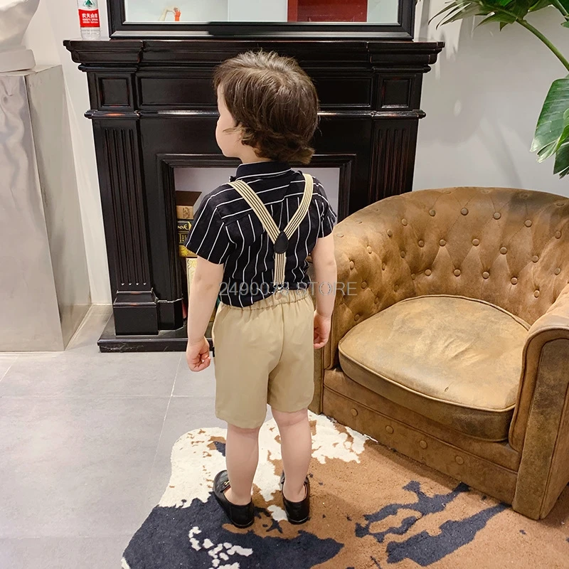Комплект одежды для мальчиков строгий Школьный костюм на лямках рубашка шорты