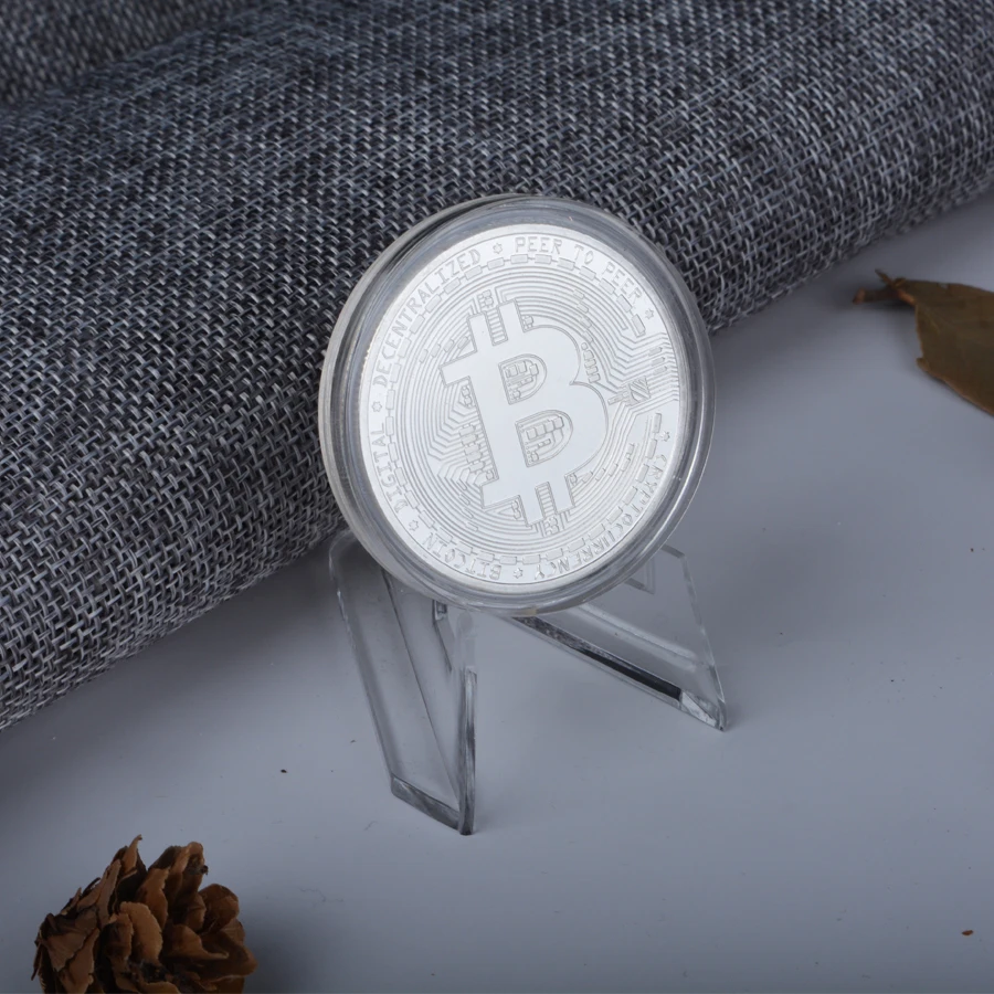 Сувенирная позолоченная монета Биткоин в акриловой коробке коллекционная