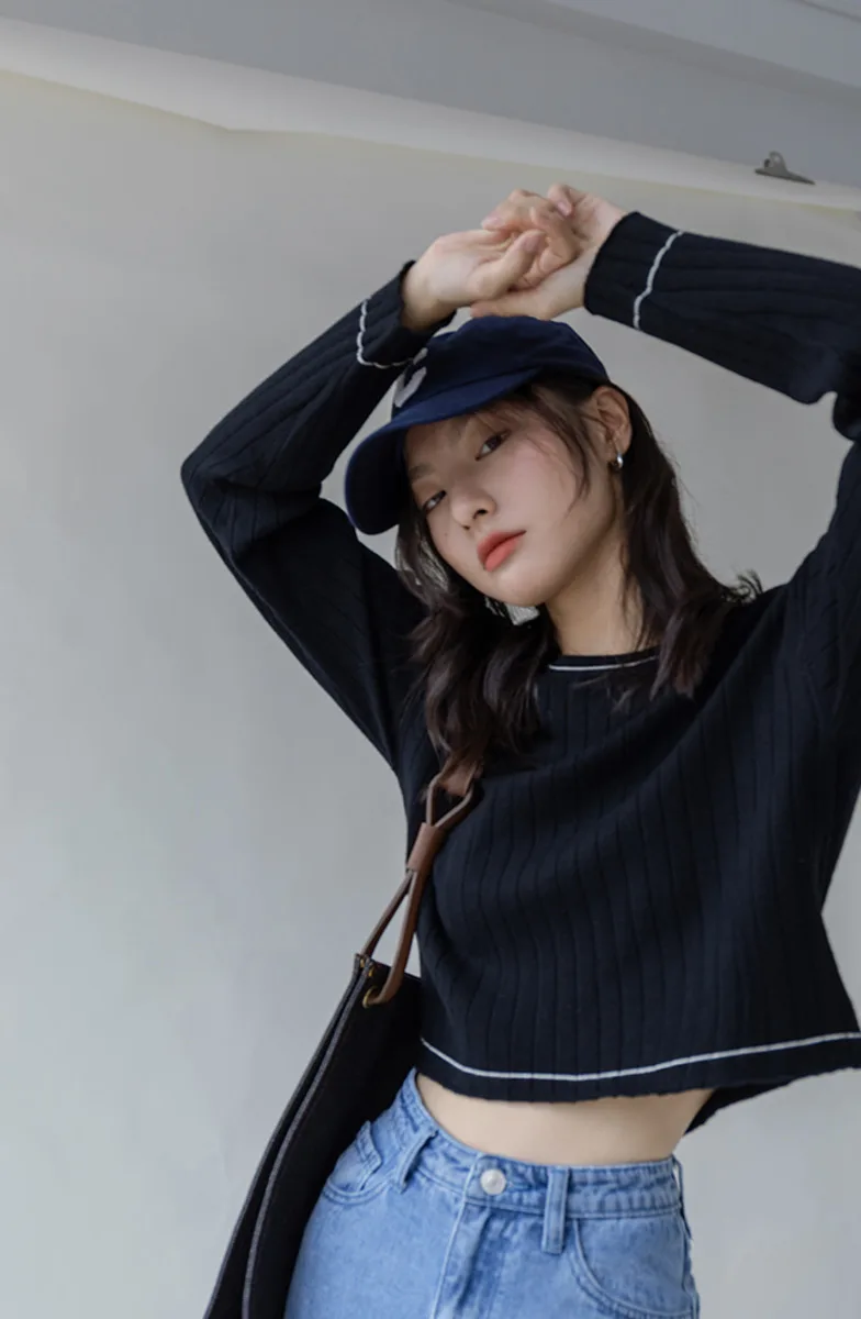 Женская футболка в полоску весна-осень 2021 Свободный Повседневный короткий топ с