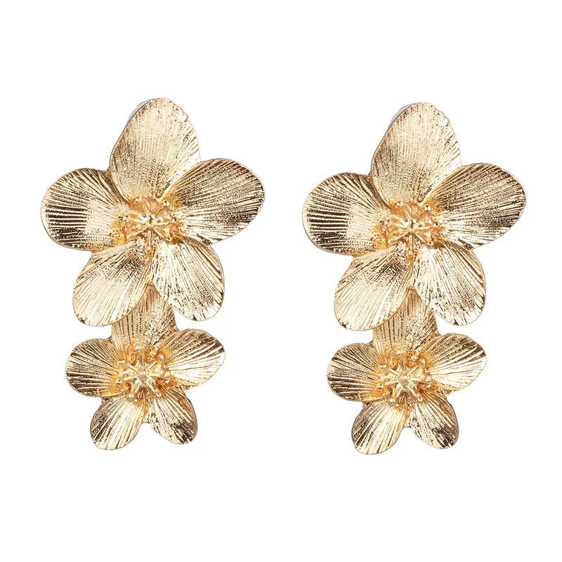 New Design Fashion Jewelry Elegant Big Double Flower Yellow Red Earrings Bohemian Style Beach Party Earring for Woman