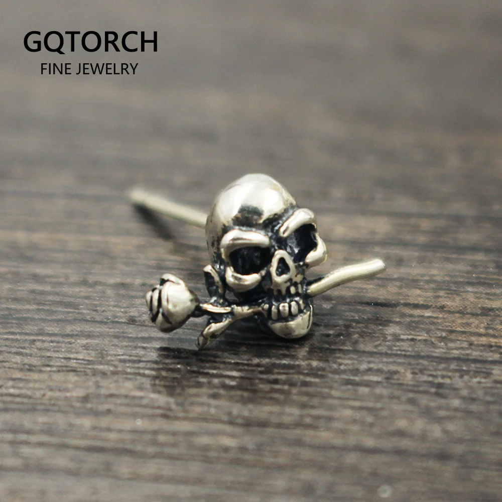 Настоящее серебро 925 пробы серьги в виде черепа с розами рот готические шпильки