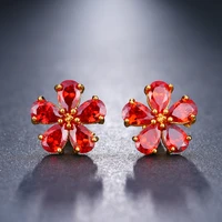 2020 korea fashion jewelry with mul red zirconia flower earrings gold color women wedding stud earrings