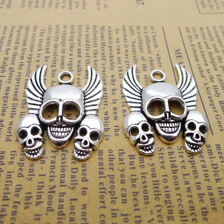 

Подвески 6 шт./лот 26 мм * 33 мм, подвески в виде черепа античного серебра, Подвески ручной работы для изготовления ювелирных изделий своими рук...