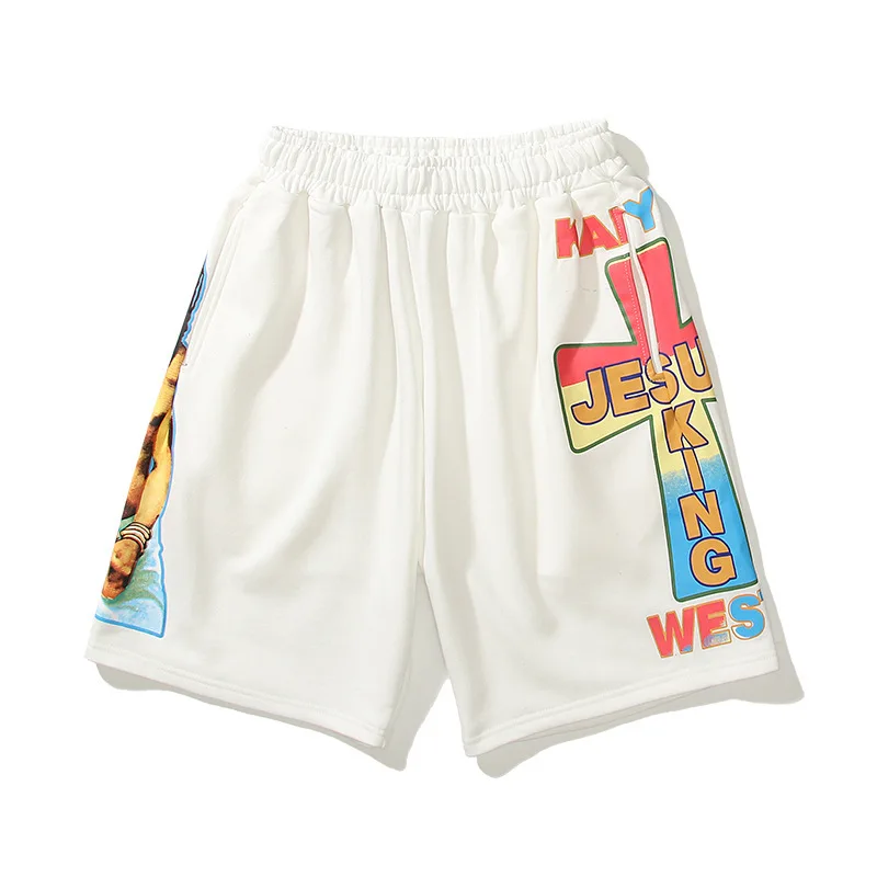 

New in spring and summer 2021 KAN@YE King Jesus colorful cross print peripheral tour shorts