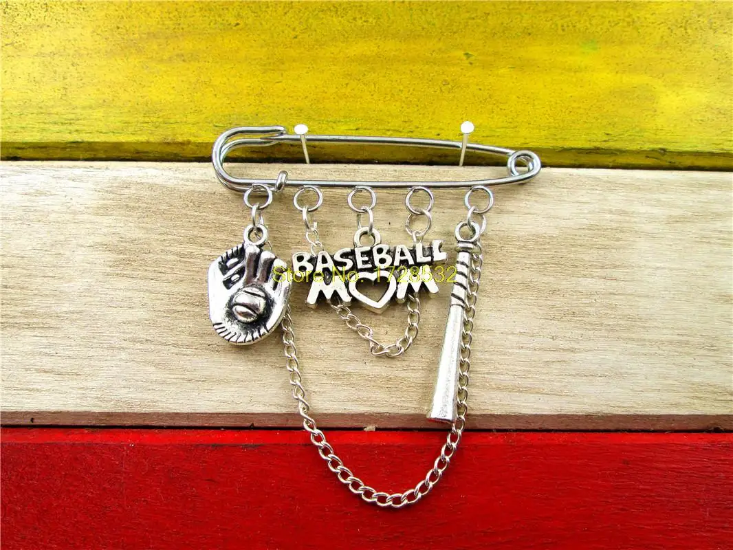 Популярная Спортивная античная серебряная брошь в виде бейсбольной биты