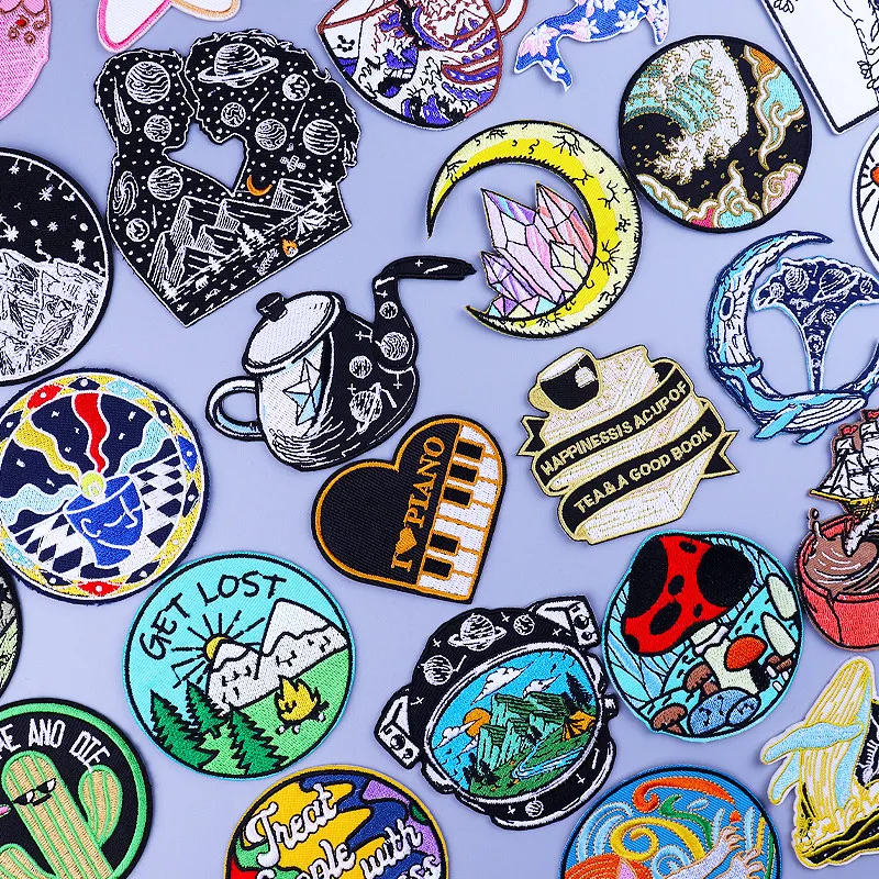 Нашивки с утюгом и принтом горы натуральные приключения уличные наклейки