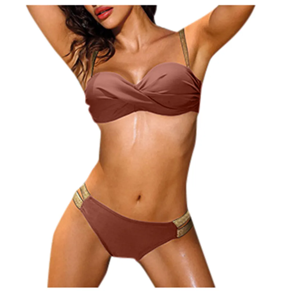 Новинка 2020 летнее женское бикини женский сексуальный однотонный купальник с