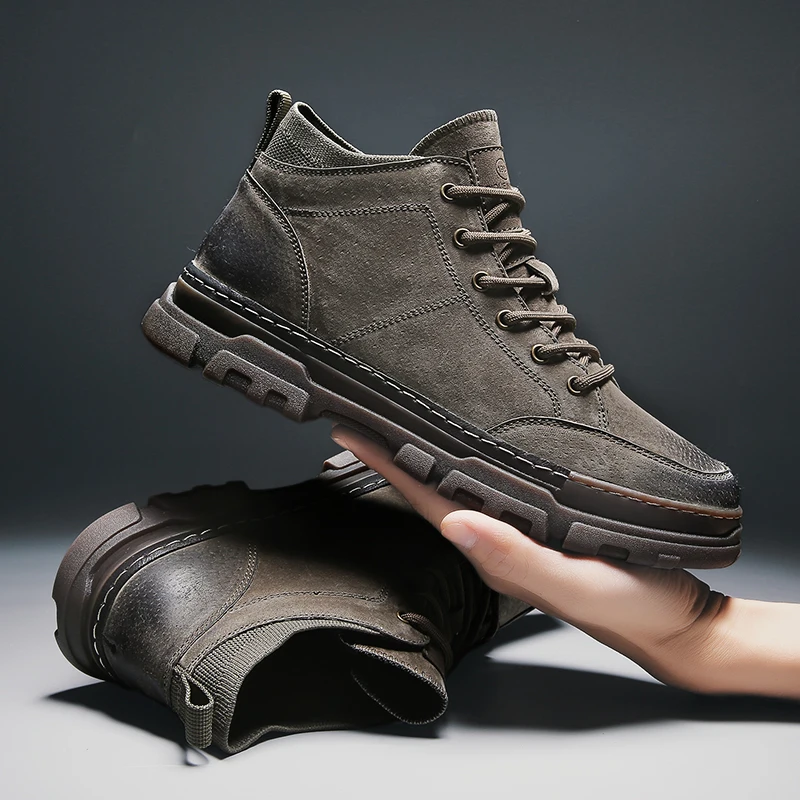 Men's Martin Shoes High Quality Genuine Leather Platform Shoes Outdoor Trend Casual High-Top Shoes British Men Oxford Shoes