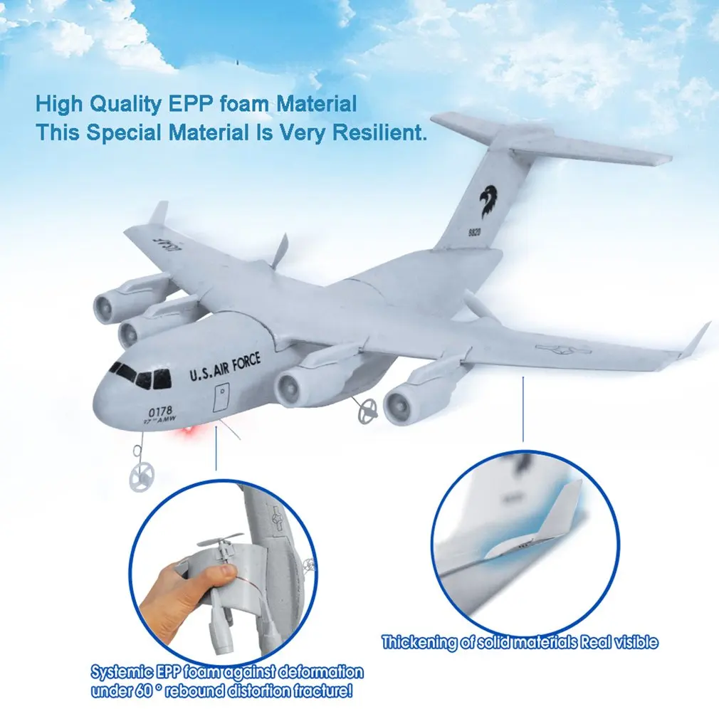 

C17 RC Drone DIY Aircraft Transport Aircraft 373mm Wingspan EPP RC Drone Airplane 2.4GHz 2CH 3-Axis Aircraft for Children Toy