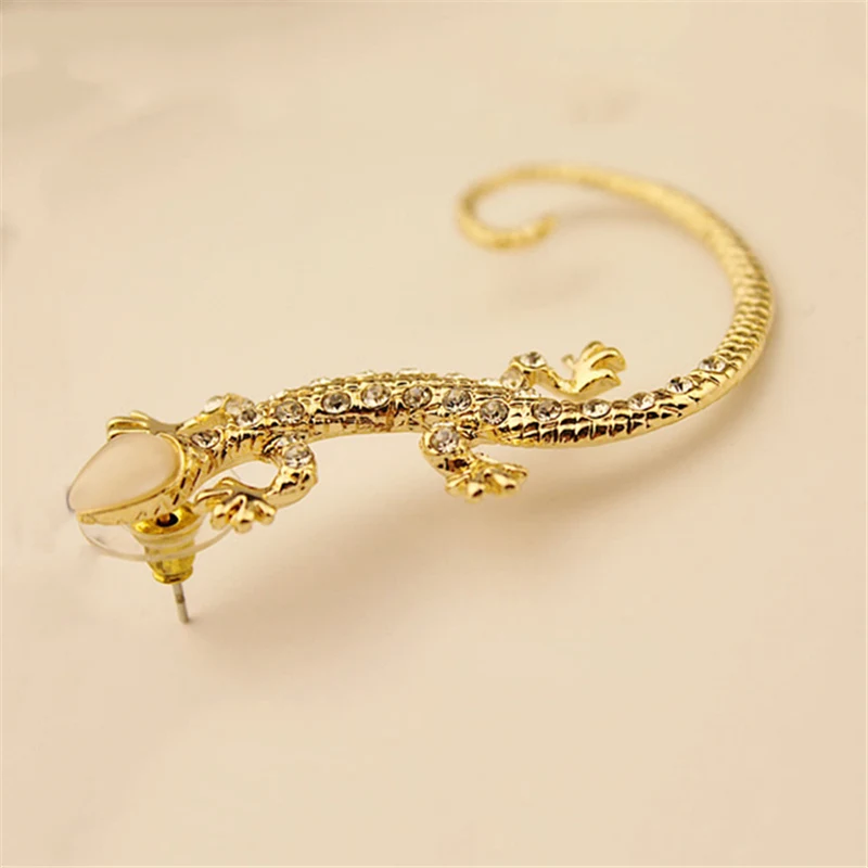 EN 2020 Hot Fashion Exaggerated Gecko Lizard Stud Earrings Elegant Accessories Rhinestone Ear Cuff Luxury | Украшения и