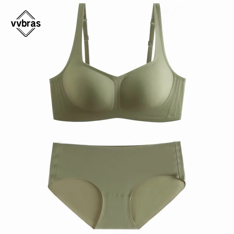

vvbras Lingerie Seamless Bra Rubber Bralette Underwear Women Set Intimate Underwear Brassiere Women's Intimates Bra & Brief Set