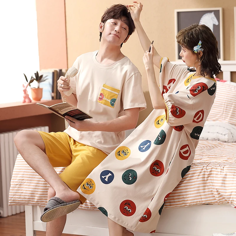 BZEL пара летних слипонов большие размеры свободные набор хлопковых пижам с рисунком смайлика для мужчин