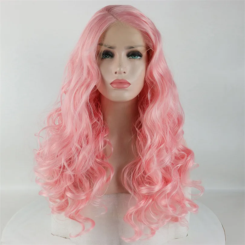 Розовые Цветные Волнистые волосы 13*4 кружевные передние парики натуральные