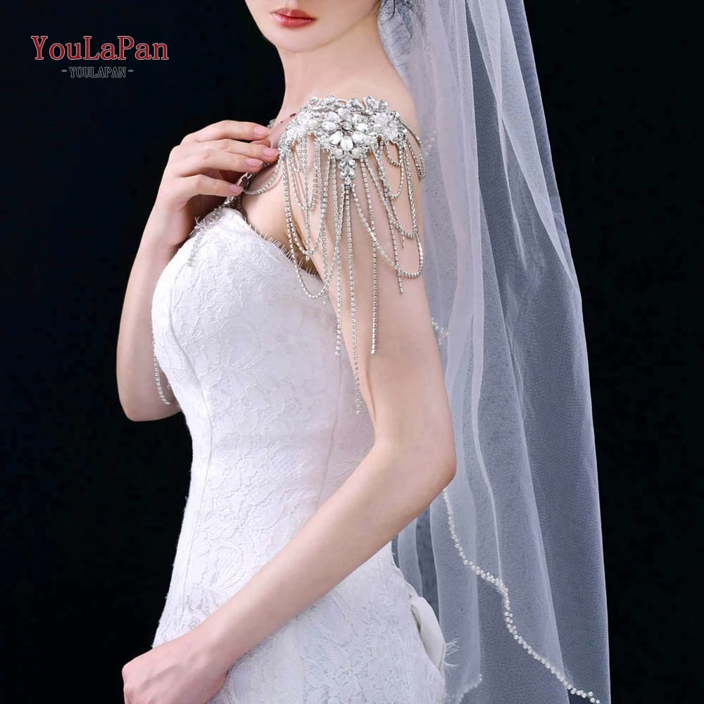 

YouLaPan G11 Popular Vintage Tassels Wedding Jacket Shawl Lace Rhinestones Flowers Bridal Cape Cloak Jacket for Bride Marriage