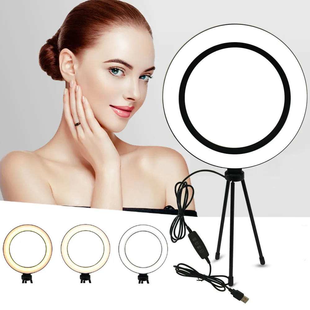 

Photography LED Selfie Ring Light 26cm/16cm Dimmable 10inch USB Camera Phone Studio Ring Lamp With Tripods For Makeup Video Live