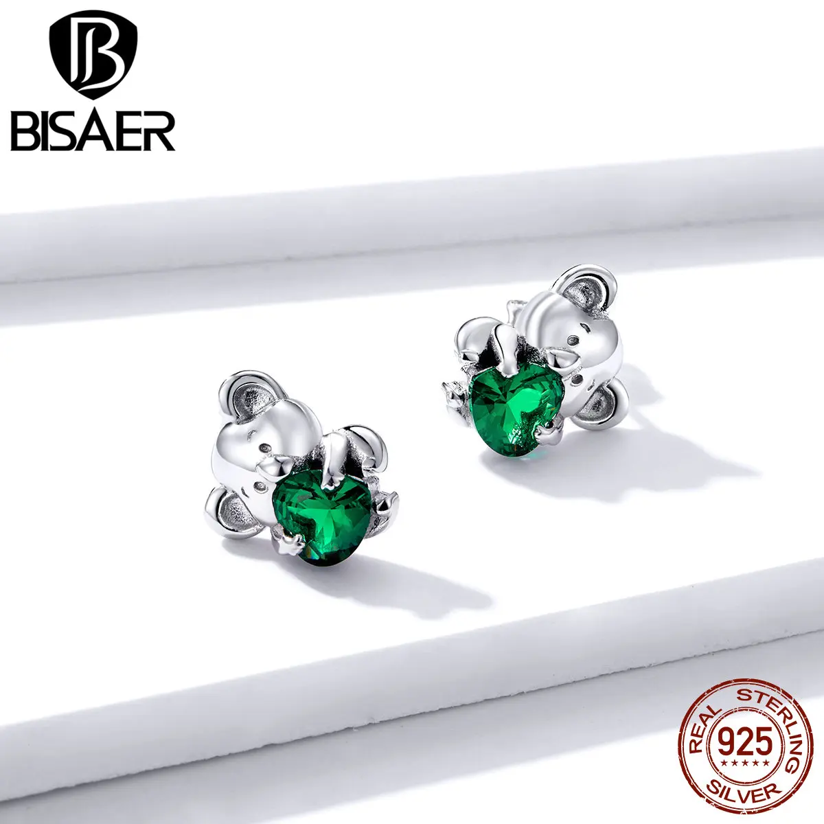 Женские серьги гвоздики из серебра 925 пробы с зеленым цирконием|Серьги-гвоздики| |