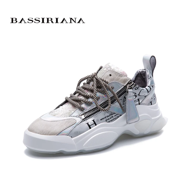 BASSIRIANA2019 новые женские туфли кожаные повседневные туфли европейские тенденции цвета кроссовки элегантный цвет соответствия