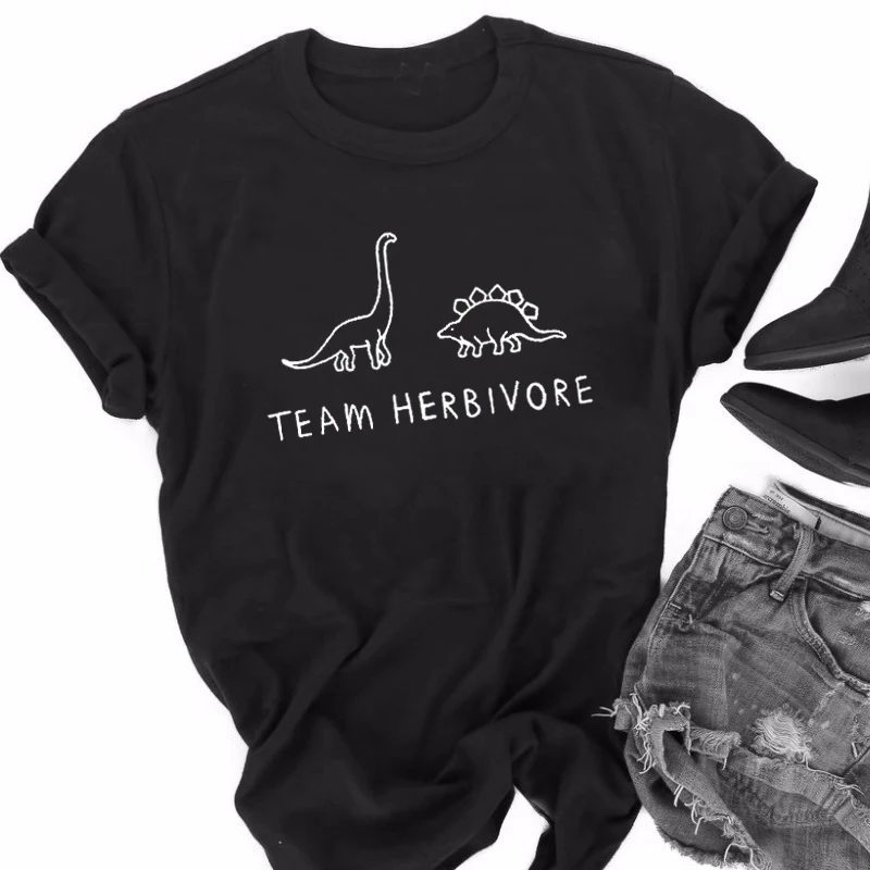 

Funny T-Shirt Unisex Tops Funny Women Men t shirt white t-shirt tshirts Black tee TEAM HERBIVORE Dinosaur Print