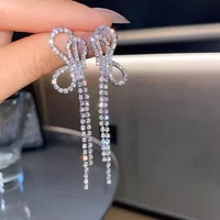2022 new trendy butterfly long pearl chain stud earrings for women luxury silver color shiny zircon earrings jewelry party gift
