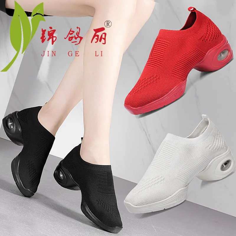 Женские Танцевальные Кроссовки на среднем каблуке обувь для современных