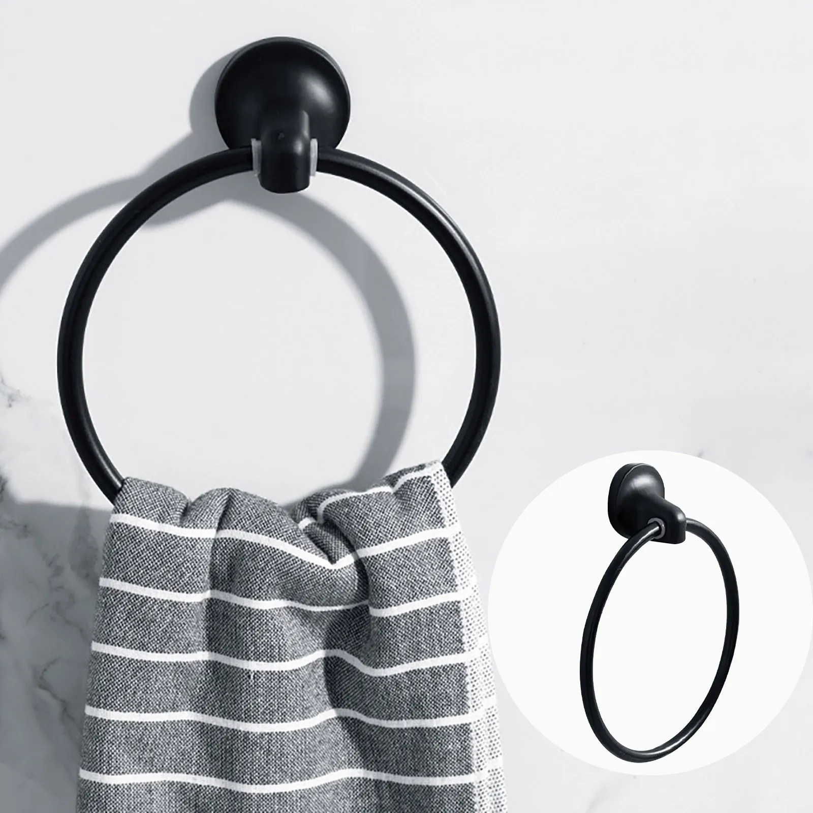 

1pc Bathroom Ring Hardware Pendant Black Towel Ring Stainless Steel Round Wall-mounted Towel Hanging Ring 3ml