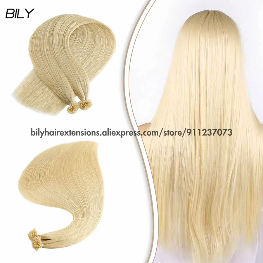 

BILY Blonde U Nail Tp Hair Extension Remy Human Hair Natural Straight Double Drawn Keratin Tip Fusion Real Hair Capsules 16"-28"