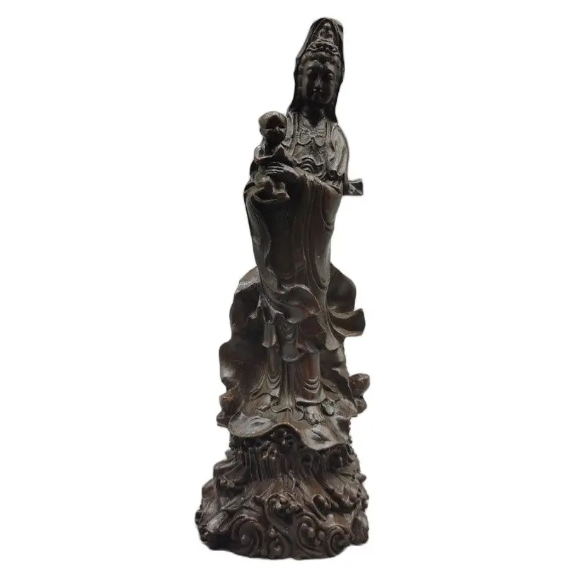 Chinese Old Bronze Statue Of Pure Copper Copper  Guanyin Send Son