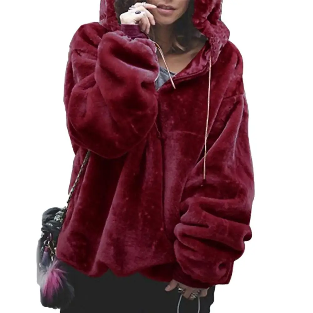 

Women's Sweatshirt Hoodis Zipper Fashion Casual Autumn Solid Color Long Sleeve Zipper Warm Plushy Loose Female Pullover Hoodie
