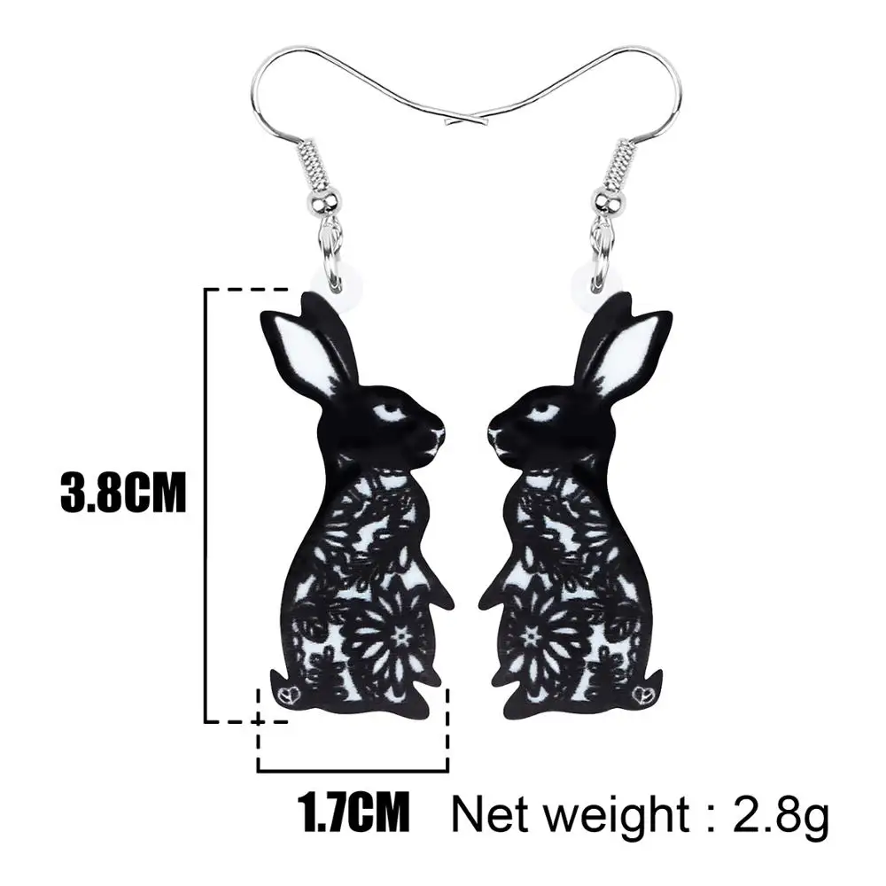 Bonsny Acrylic Black Easter Paper Cutting Hare Rabbit Bunny Earrings Pet Animal Dangle Drop For Women Girls Classic Gift Jewelry - купить по