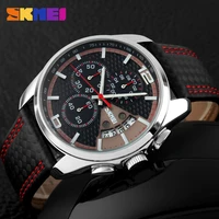 bottom pricemen sport watch leather fashion waterproof date luxury business man chronograph watch black