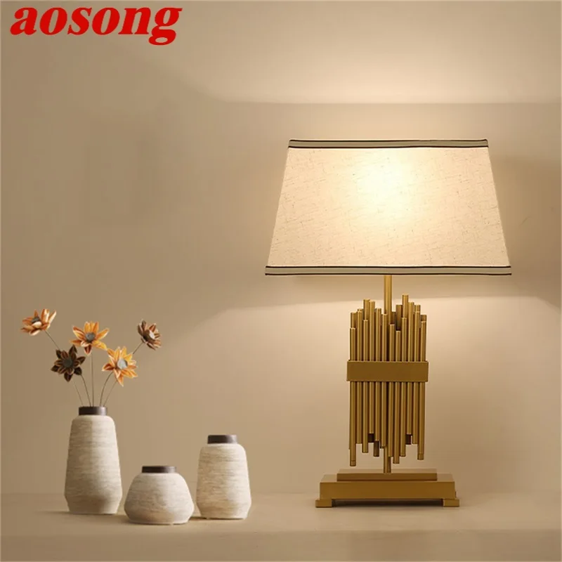 AOSONG светодиодный настольный светильник современного дизайна роскошный тканевый