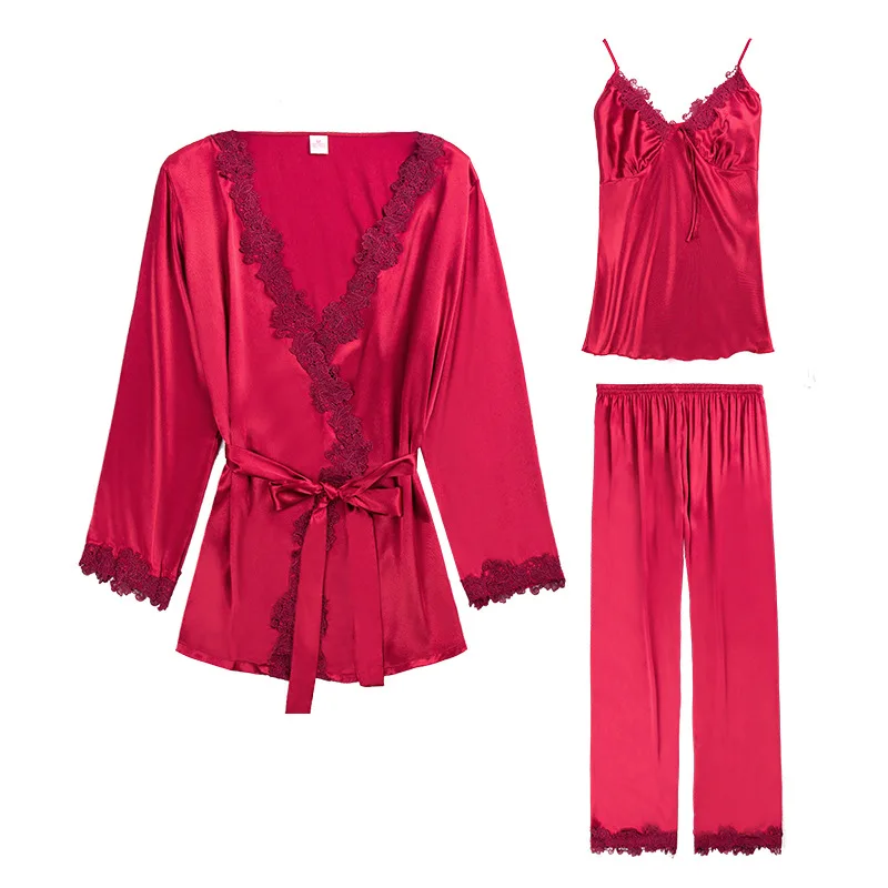 Женская пижама летние шелковые свободные дамские домашние пикантные комплекты