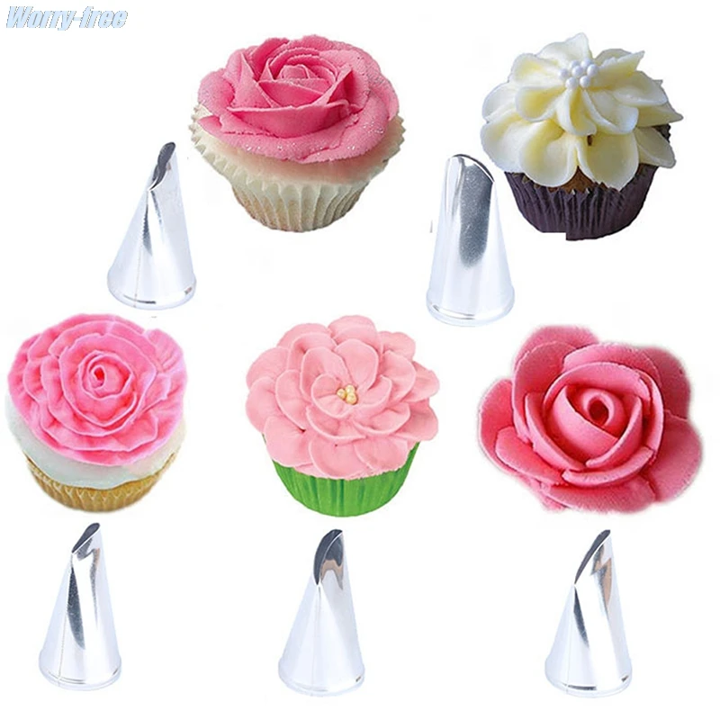 

5 pcs Steel Icing Piping Nozzles Rose Petal Metal Cream Tips Cake Decorating Tools Cake Cream Decorating Cupcake Pastry Tool