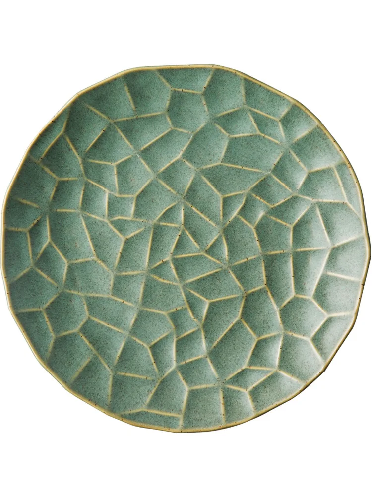 Круглая тарелка в скандинавском стиле для домашнего декора зеленая керамическая