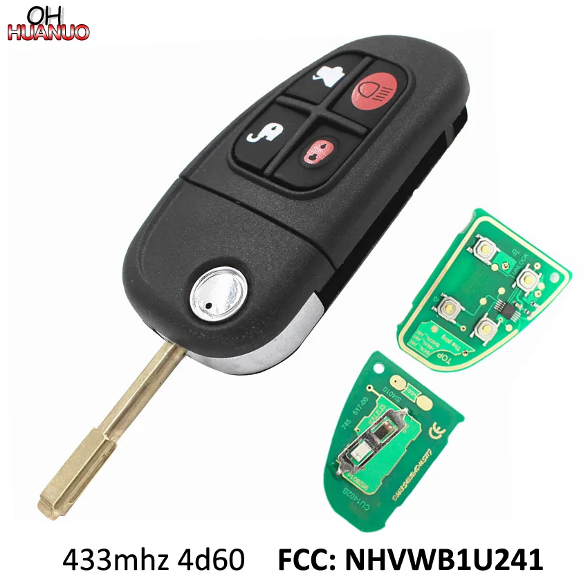 4-кнопочный дистанционный смарт ключ-брелок 433 МГц со стеклянным чипом 4D60 для Jaguar X