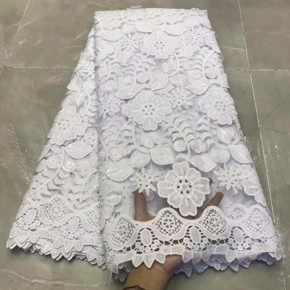 

Madison White African Mesh Lace fabric embroidered french tulle fabric with sequins embroidery design Net Africain du Nigeria