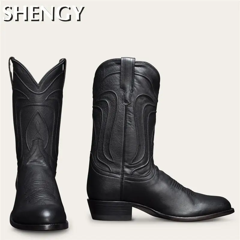 Мужские ковбойские ботинки в западном стиле зимние модные из искусственной кожи