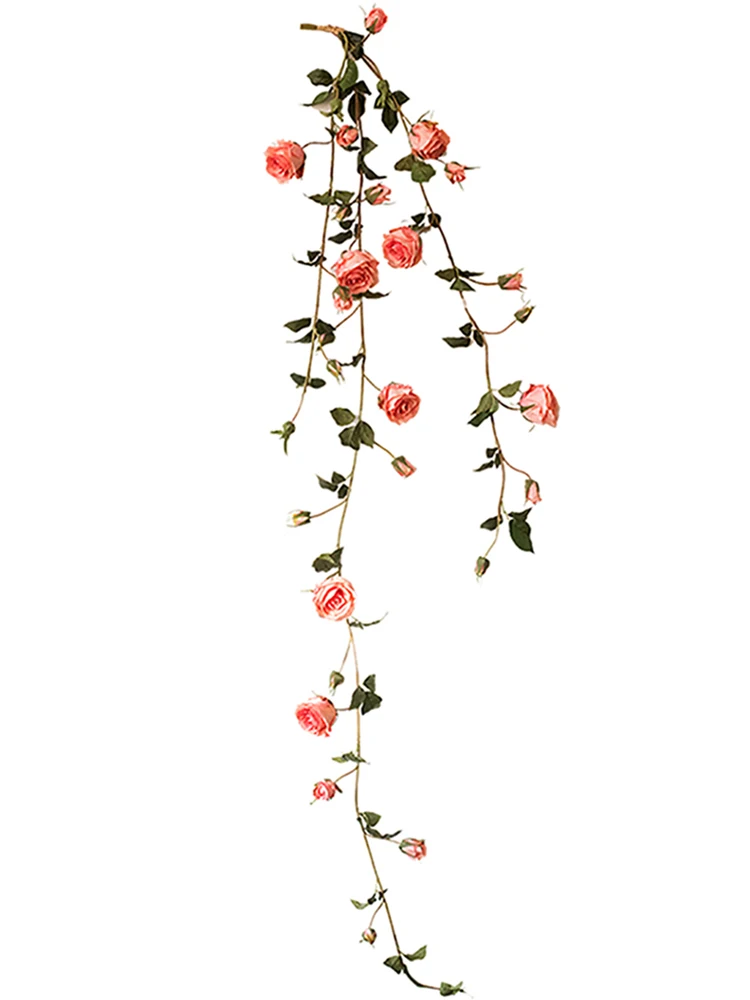 Искусственные цветы розы гирлянда из ротанга лоза с зелеными листьями для дома